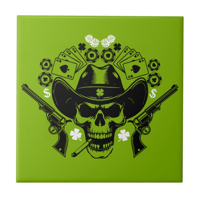 Lucky Poker Skull Ceramic Tile (Front)