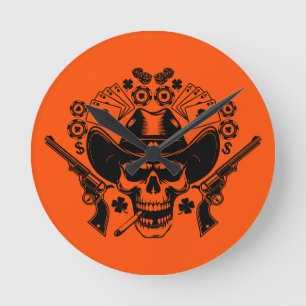 Lucky Poker Skull Round Clock