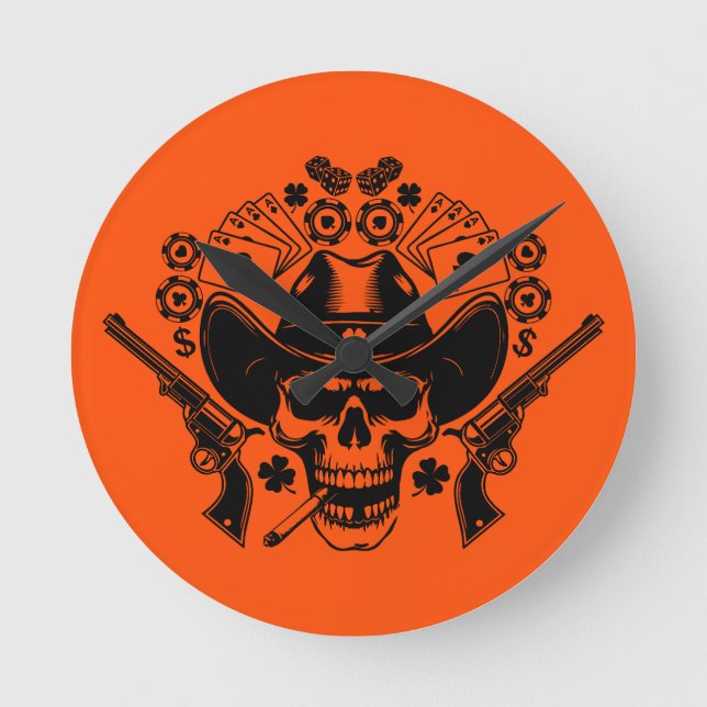 Lucky Poker Skull Round Clock (Front)
