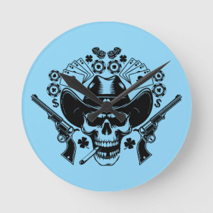 Lucky Poker Skull Round Clock