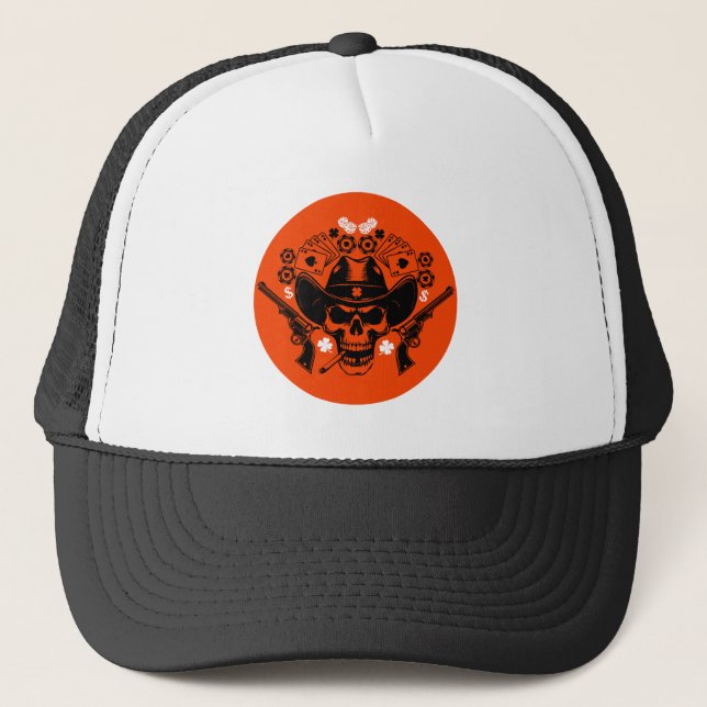 Lucky Poker Skull Trucker Hat (Front)