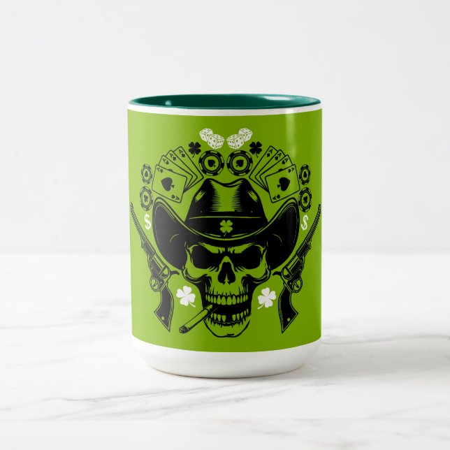 Lucky Poker Skull Two-Tone Coffee Mug (Center)