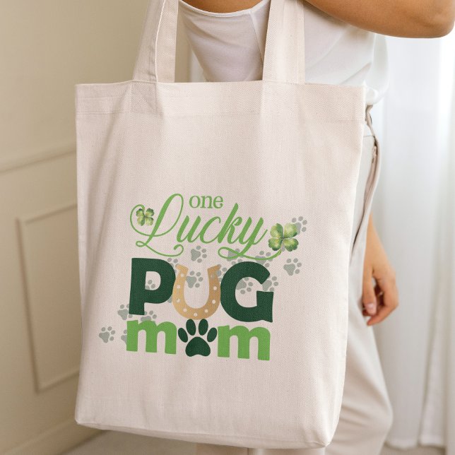 Lucky Pug Mum St. Patrick's Day Photo Personalised Tote Bag (Creator Uploaded)