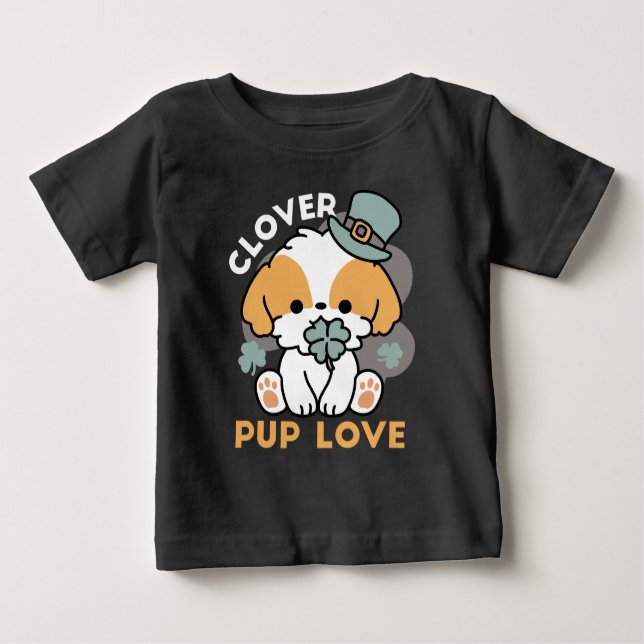 Lucky Pup with Clover – St. Patrick's Day Gift Baby T-Shirt (Front)
