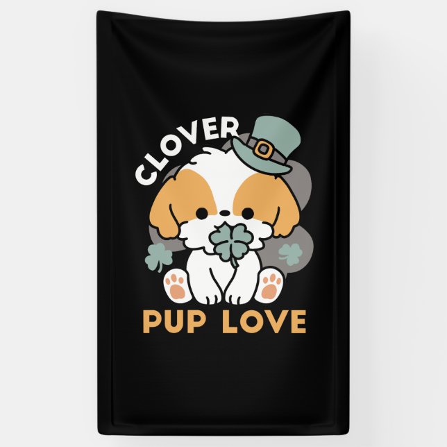 Lucky Pup with Clover – St. Patrick's Day Gift Banner (Vertical)