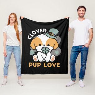 Lucky Pup with Clover – St. Patrick's Day Gift Fleece Blanket