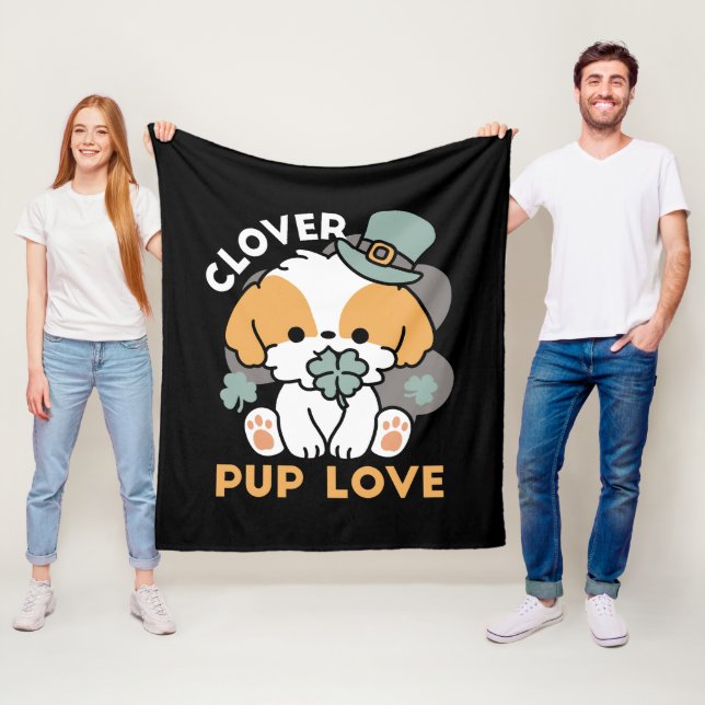 Lucky Pup with Clover – St. Patrick's Day Gift Fleece Blanket (In Situ)