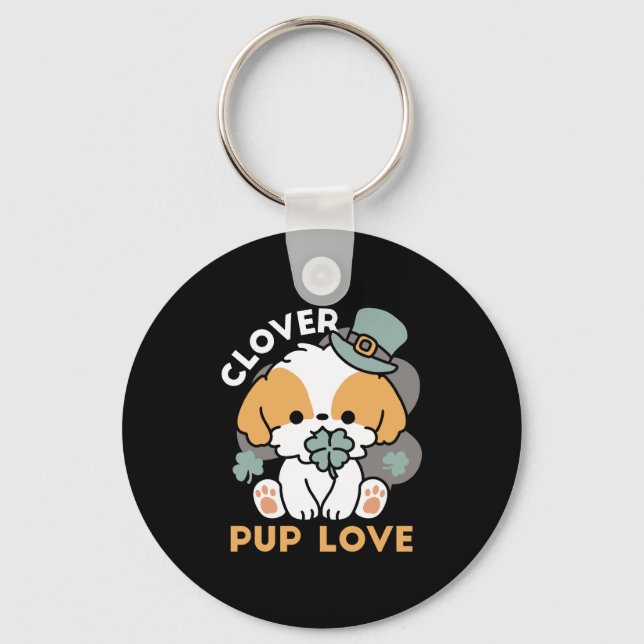 Lucky Pup with Clover – St. Patrick's Day Gift Key Ring (Front)