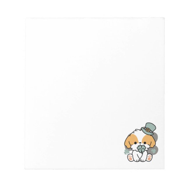 Lucky Pup with Clover – St. Patrick's Day Gift Notepad (Front)