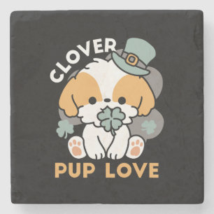 Lucky Pup with Clover – St. Patrick's Day Gift Stone Coaster