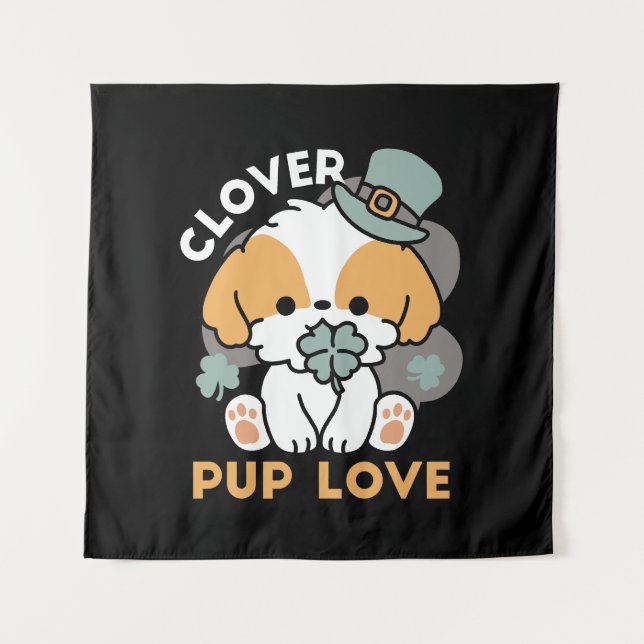 Lucky Pup with Clover – St. Patrick's Day Gift Tapestry (Front)