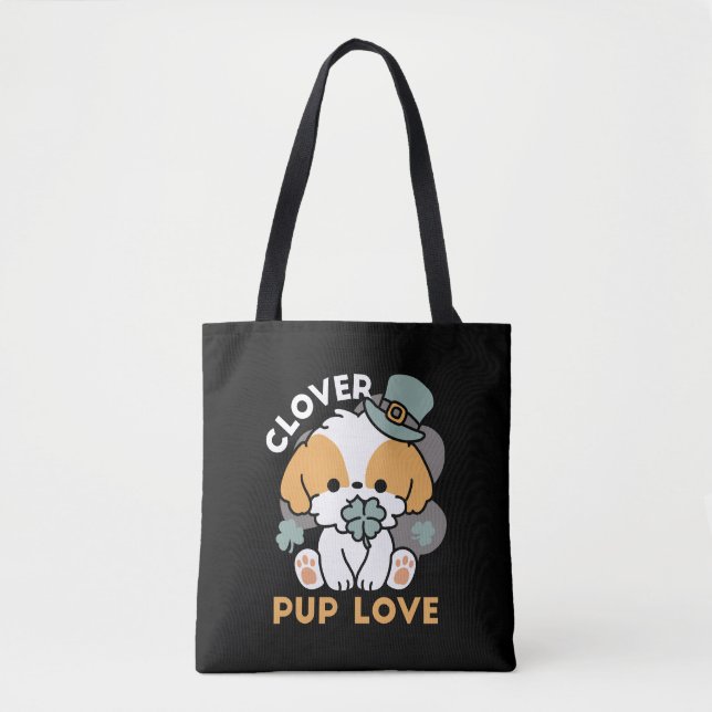 Lucky Pup with Clover – St. Patrick's Day Gift Tote Bag (Front)