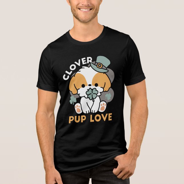 Lucky Pup with Clover – St. Patrick's Day Gift Tri-Blend Shirt (Front)