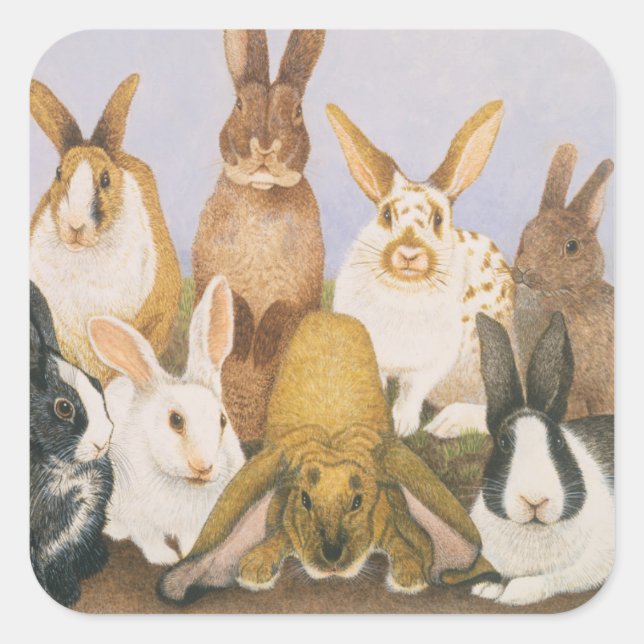 Lucky rabbits square sticker (Front)