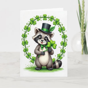 Lucky Raccoon Clover Pattern Card
