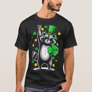 Lucky raccoon st patricks day shamrock rock on T-Shirt