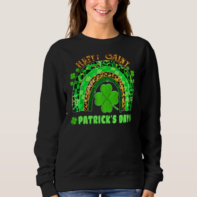 Lucky Rainbow Leopard Patrick Day Funny Green Sham Sweatshirt (Front)