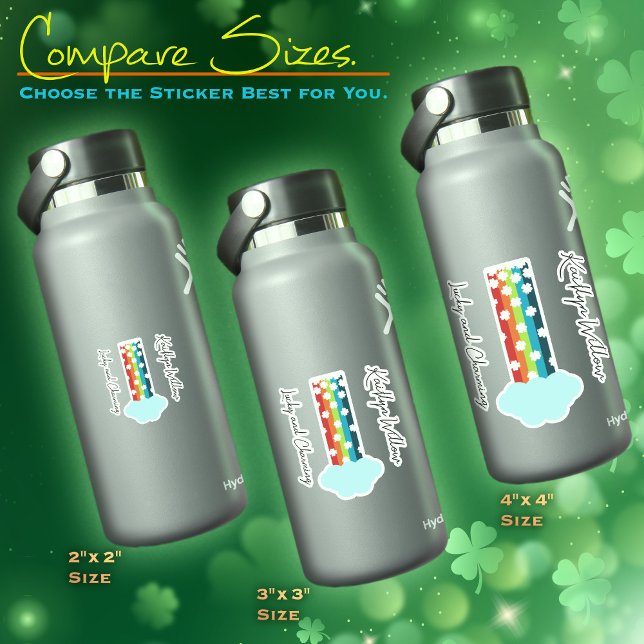 Lucky Rainbow with Name Sticker Sheet (Lucky and Charming Rainbow with 4-Leaf Clovers–Custom Sticker Sheet with Your Name)