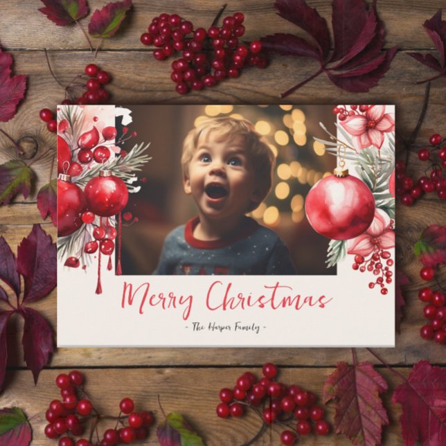 Lucky Red Poinsettia Photo  Holiday Card (Creator Uploaded)