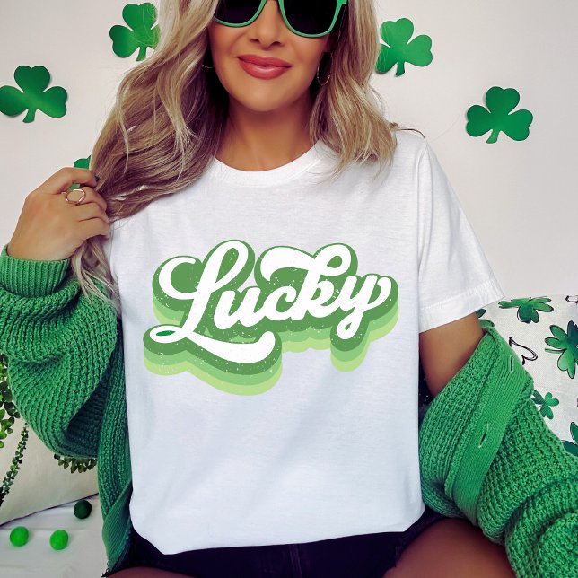 Lucky Retro Green And White St Patrick's Day T-Shirt (Lucky Retro Green And White St Patrick's Day T-Shirt)