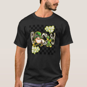 Lucky Retro Leopard Gnome St Patrick Day Chequered T-Shirt