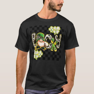 Lucky Retro Leopard Gnome St Patrick Day Chequered T-Shirt
