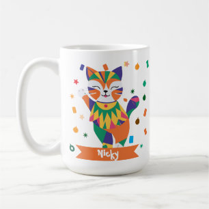 Lucky Samba Cat Personalised Maneki Neko Mug