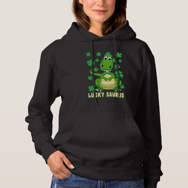 Lucky Saurus Dinosaur Irish Shamrock St Patrick's  Hoodie (Front)