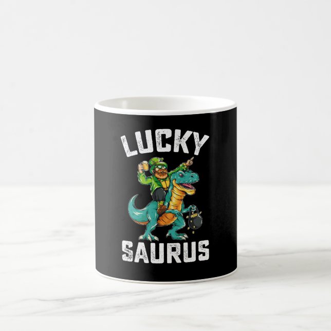 Lucky Saurus Dinosaur T Rex St Patrick's Day Coffee Mug (Center)