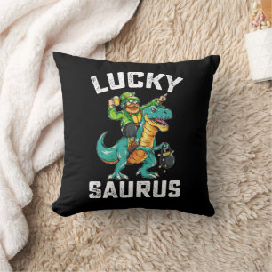 Lucky Saurus Dinosaur T Rex St Patrick's Day Cushion