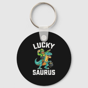 Lucky Saurus Dinosaur T Rex St Patrick's Day Key Ring