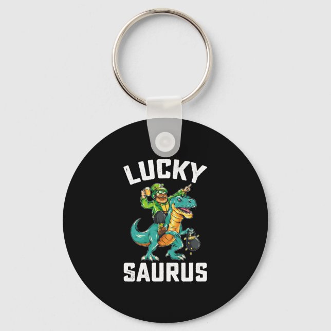 Lucky Saurus Dinosaur T Rex St Patrick's Day Key Ring (Front)