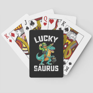 Lucky Saurus Dinosaur T Rex St Patrick's Day Playing Cards