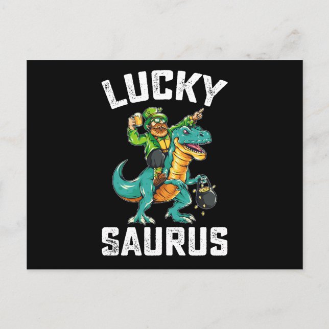 Lucky Saurus Dinosaur T Rex St Patrick's Day Postcard (Front)