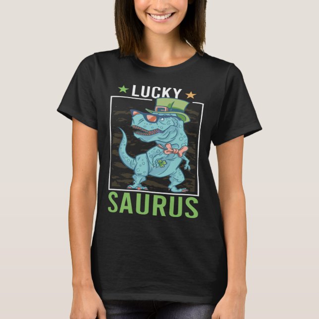 Lucky Saurus Irish Rex Dinosaur  St Patrick s Day  T-Shirt (Front)