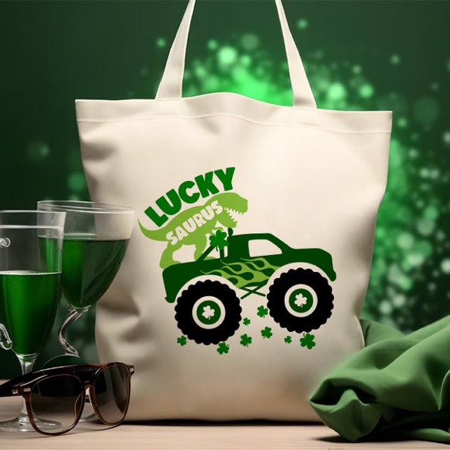 Lucky Saurus Rex Saint Patrick Dinosaur shamrock Tote Bag (Creator Uploaded)