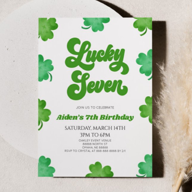 Lucky Seven Green Clover 7th Birthday Party Invitation (Creator Uploaded)