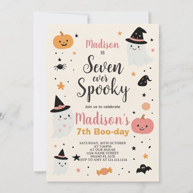Lucky Seven Kids Halloween Birthday Invitation (Front)