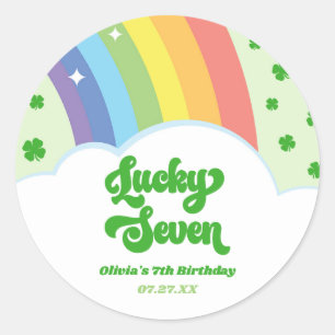 Lucky Seven Rainbow Clovers 7th Birthday Party Classic Round Sticker