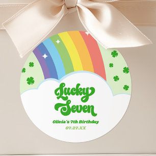 Lucky Seven Rainbow Clovers 7th Birthday Party Classic Round Sticker