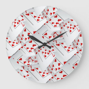Lucky Sevens Diamonds And Hearts Poker Cards, Large Clock