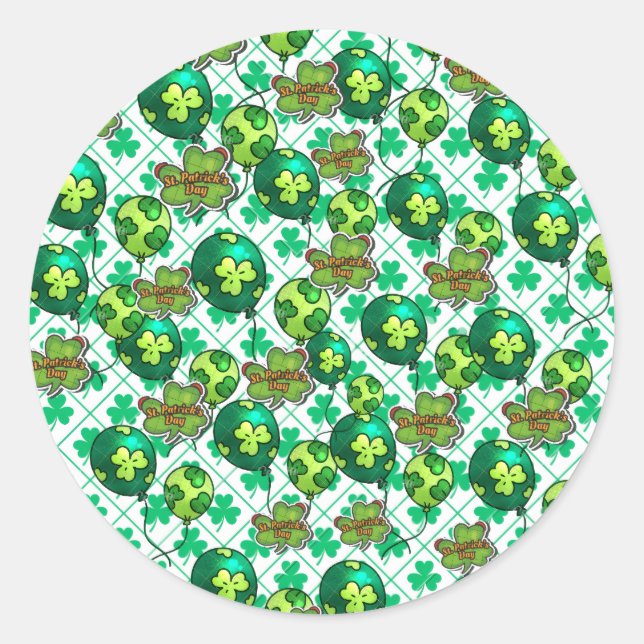 Lucky Shamrock Balloon St. Patrick’s Day Design 🍀 Classic Round Sticker (Front)