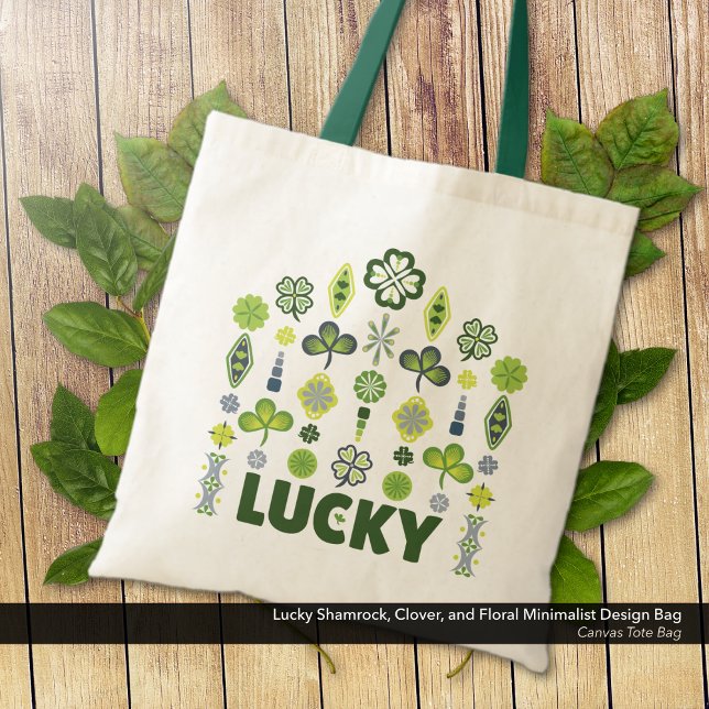 Lucky Shamrock Clover Floral Minimalist  Tote Bag (Lucky Shamrock, Clover, and Floral Minimalist Canvas Tote Bag)
