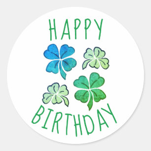 Lucky Shamrock Clover Happy Birthday Classic Round Sticker