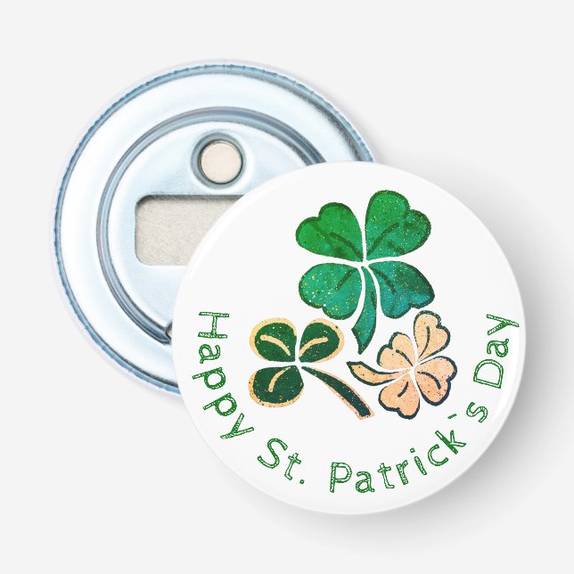 Lucky Shamrock Clover Happy St. Patrick`s day Bottle Opener (Front)