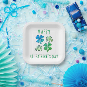 Lucky Shamrock Clover Happy St. Patrick`s day Paper Plate