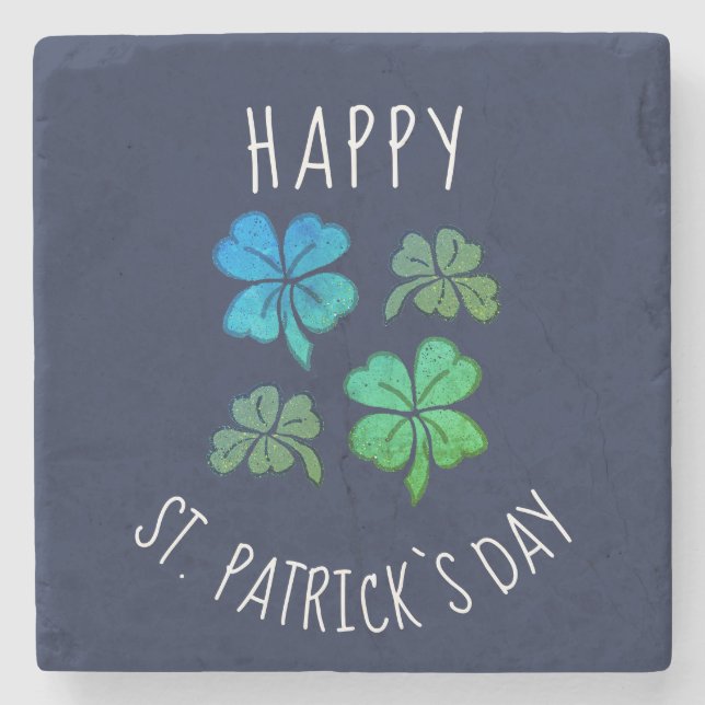 Lucky Shamrock Clover Happy St. Patrick`s day Stone Coaster (Front)
