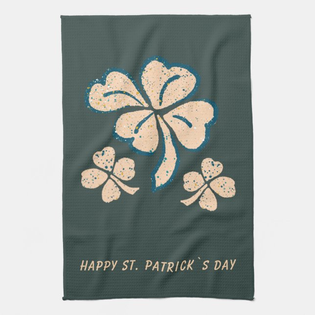 Lucky Shamrock Clover Happy St. Patrick`s Day Tea Towel (Vertical)