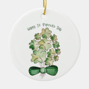 Lucky Shamrock Clover Watercolor Art Ceramic Ornament