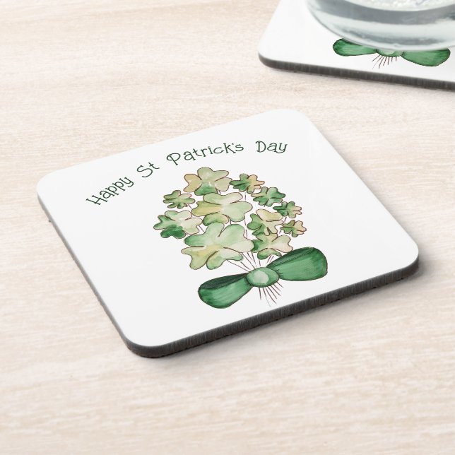 Lucky Shamrock Clover Watercolor Art Coaster (Left Side)